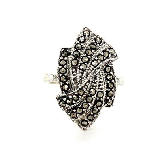 Fanlike Shaped Marcasites Sterling Silver 925 Ring - Picture 1 of 9